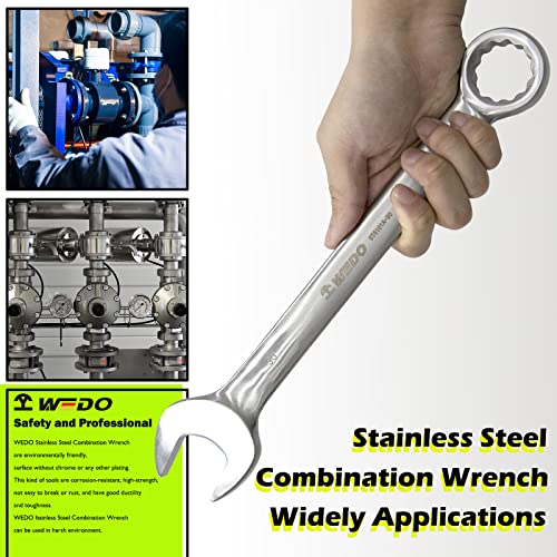 WEDO Stainless Steel Wrench Combination Open End 12 Points Box, Anti-Corrosion, High Strength,Polished Surface, DIN Standard Size 1/2~9/16inch (SS8101A,SS420)