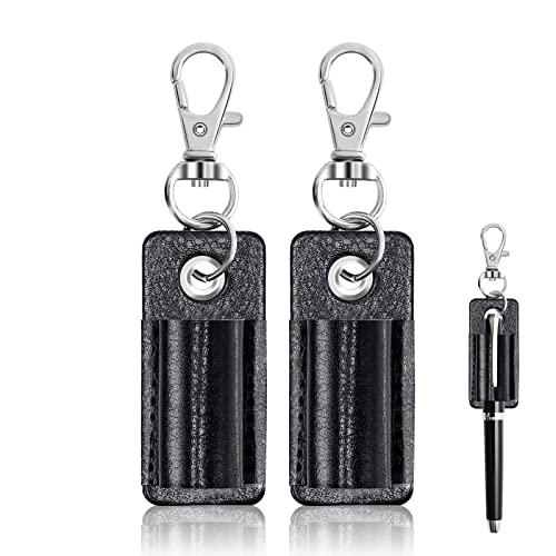 Hetenoyo 2Pcs Portable Pen Holder Leather Lanyard Pen Holder Anti-lost Pen Holder Protector for Neck Lanyard Badge Pen Holder Keychain for Pacpack