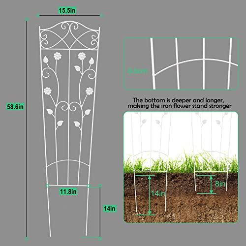 XYADX Trapezoidal Garden Trellis for Climbing Plants Outdoor, Sturdy Metal Trellis Climbing Plants Support, 59 X 16 Inches Garden Trellis for Vegetables and Flowers Pack of 4 - White