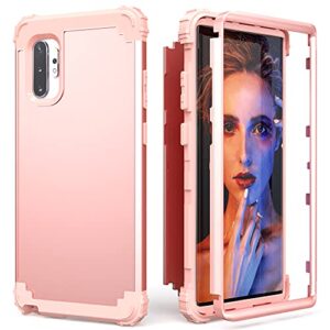 idweel galaxy note 10 plus case, note 10 plus case rose gold for women, 3 in 1 shockproof slim hybrid heavy duty protection hard pc cover soft silicone rugged bumper full body cover, rose gold