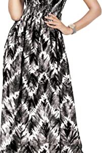 LA LEELA Women's Boho A line Slit Maxi Dress Smocked Top Evening Long Strapless Tube Dresses for Women One Size Kohl, Zig Zag