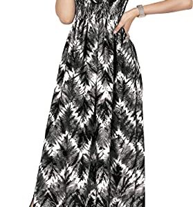 LA LEELA Women's Boho A line Slit Maxi Dress Smocked Top Evening Long Strapless Tube Dresses for Women One Size Kohl, Zig Zag