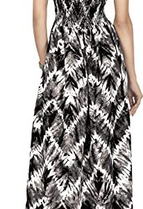 LA LEELA Women's Boho A line Slit Maxi Dress Smocked Top Evening Long Strapless Tube Dresses for Women One Size Kohl, Zig Zag