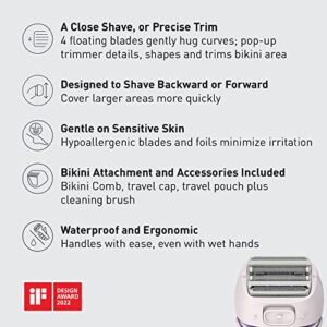 Panasonic Close Curves Electric Shaver for Women, Cordless 4-Blade Shaver, Bikini Attachment, Pop-Up Trimmer, Wet Dry Operation - ES-WL80-V (Purple)