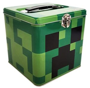 the tin box company minecraft stack store and carry tin. stackable tin box with handle,green