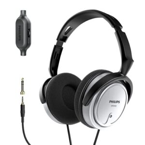 philips over ear wired stereo headphones for podcasts, studio monitoring and recording headset for computer, keyboard and guitar with 6.3 mm (1/4") add on adapter- silver
