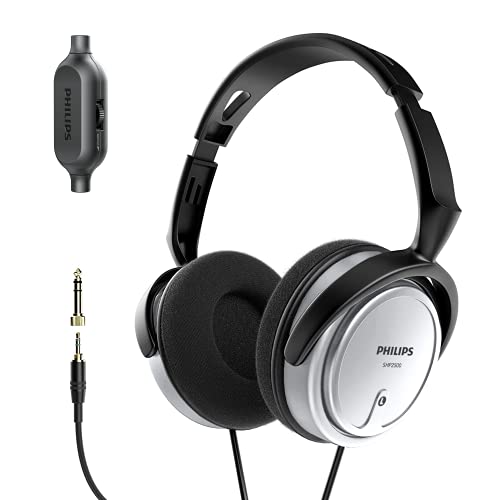 PHILIPS Over Ear Wired Stereo Headphones for Podcasts, Studio Monitoring and Recording Headset for Computer, Keyboard and Guitar with 6.3 mm (1/4") Add On Adapter- Silver