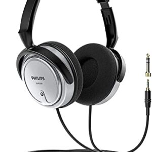 PHILIPS Over Ear Wired Stereo Headphones for Podcasts, Studio Monitoring and Recording Headset for Computer, Keyboard and Guitar with 6.3 mm (1/4") Add On Adapter- Silver