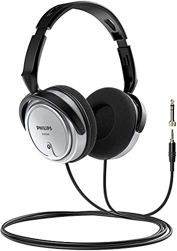 PHILIPS Over Ear Wired Stereo Headphones for Podcasts, Studio Monitoring and Recording Headset for Computer, Keyboard and Guitar with 6.3 mm (1/4") Add On Adapter- Silver