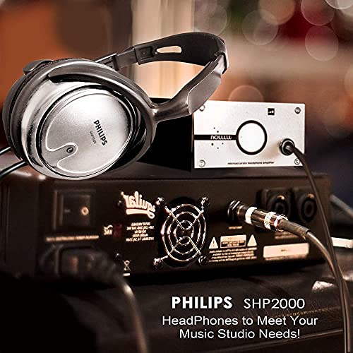 PHILIPS Over Ear Wired Stereo Headphones for Podcasts, Studio Monitoring and Recording Headset for Computer, Keyboard and Guitar with 6.3 mm (1/4") Add On Adapter- Silver