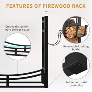 Mr IRONSTONE 34in Firewood Rack Fireplace Tools Rack Indoor Fire Wood Racks Outdoor Firewood Rack Heavy Duty Firewood Holder,Fireplace Accessories,Fireplace w/Kindling Holder,Shovel,Poker,Tongs,Broom