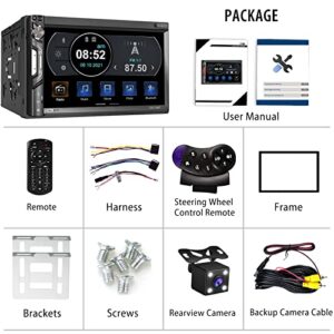 Double Din Car Stereo Receiver: 7 Inch HD Touchscreen Car Audio with Bluetooth – LCD Capacitive Monitor | Mirrorlink | Live Rearview Camera | USB/SD/AUX Input | AM/FM Car Radio | Subwoofer