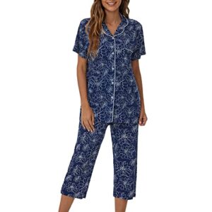 Tugege Capri Pajamas Set Womens Button Down Short Sleeve Lounge Sets Sleepwear Notch Collar Top & Capri 2 Piece PJ Sets