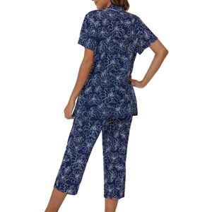 Tugege Capri Pajamas Set Womens Button Down Short Sleeve Lounge Sets Sleepwear Notch Collar Top & Capri 2 Piece PJ Sets