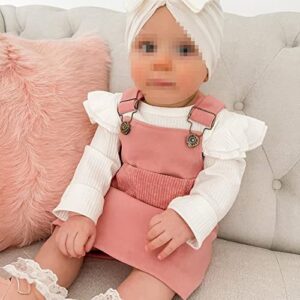 Newborn Baby Girl Fall Clothes Ruffle Long Sleeve Ribbed Romper Corduroy Suspender Skirts Infant Overalls Dress Outfits (Pink , 3-6 Months )