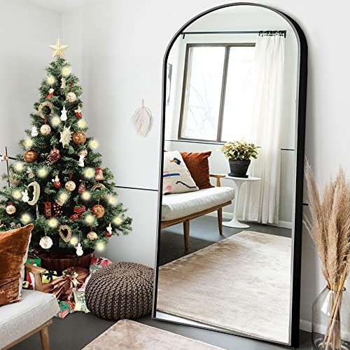 NeuType Arched Full Length Mirror Standing Hanging or Leaning Against Wall, Oversized Large Bedroom Mirror Floor Mirror Dressing Mirror, Aluminum Alloy Thin Frame, Black, 71"x32"