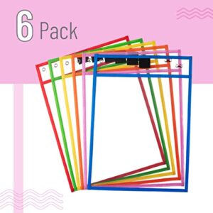 Mr. Pen- Dry Erase Pocket Sleeves, 10 x 14 Inch, 6 Pack, Colorful, Plastic ,Reusable, Clear, Classroom Sleeves