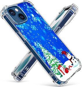 christmas case for iphone 13 mini,gifun hard pc+tpu bumper clear protective case compatible with iphone 13 mini 5.4" 2021 - christmas tree and snowman