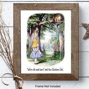 Alice Wonderland Wall Art & Decor - Girls, Kids Room Decor - We're All Mad Here - Cheshire Cat - Home Office Decor - Nursery Wall Decor - Kids Bedroom Decor - Wall Decor for Toddlers - A.A. Milne