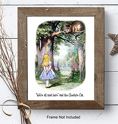 Alice Wonderland Wall Art & Decor - Girls, Kids Room Decor - We're All Mad Here - Cheshire Cat - Home Office Decor - Nursery Wall Decor - Kids Bedroom Decor - Wall Decor for Toddlers - A.A. Milne