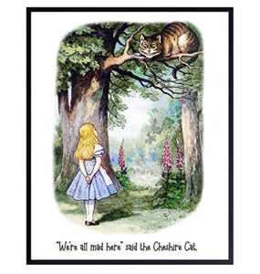 alice wonderland wall art & decor - girls, kids room decor - we're all mad here - cheshire cat - home office decor - nursery wall decor - kids bedroom decor - wall decor for toddlers - a.a. milne