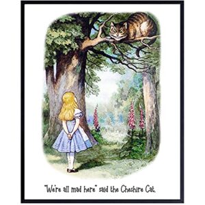 Alice Wonderland Wall Art & Decor - Girls, Kids Room Decor - We're All Mad Here - Cheshire Cat - Home Office Decor - Nursery Wall Decor - Kids Bedroom Decor - Wall Decor for Toddlers - A.A. Milne