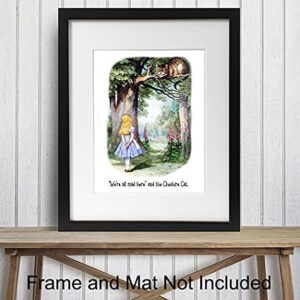 Alice Wonderland Wall Art & Decor - Girls, Kids Room Decor - We're All Mad Here - Cheshire Cat - Home Office Decor - Nursery Wall Decor - Kids Bedroom Decor - Wall Decor for Toddlers - A.A. Milne