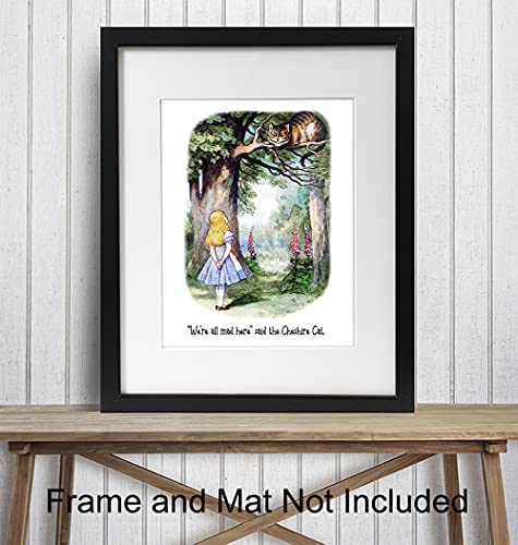 Alice Wonderland Wall Art & Decor - Girls, Kids Room Decor - We're All Mad Here - Cheshire Cat - Home Office Decor - Nursery Wall Decor - Kids Bedroom Decor - Wall Decor for Toddlers - A.A. Milne