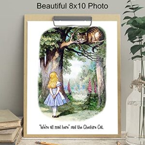 Alice Wonderland Wall Art & Decor - Girls, Kids Room Decor - We're All Mad Here - Cheshire Cat - Home Office Decor - Nursery Wall Decor - Kids Bedroom Decor - Wall Decor for Toddlers - A.A. Milne