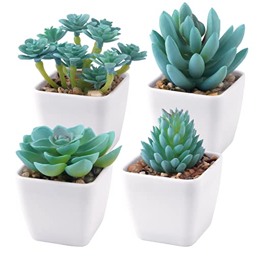 CQURE Succulents Plants Artificial, Set of 4 Mini Artificial Succulents Desk Plant Faux Succulents in Pots Fake Succulents Plant Decor Plastic