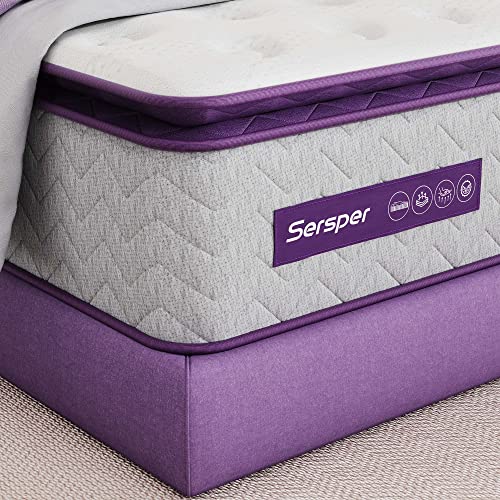 Sersper 8 Inch Memory Foam Hybrid Pillow Top Twin Mattress - 5-Zone Pocket Innersprings Motion Isolation - Heavier Coils for Durable Support - Medium Firm - R&D in North America