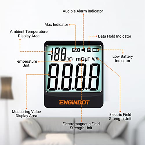 EMF Meter 5HZ-3.5G, ENGiNDOT Digital LCD EMF Detector, 3-in-1 EMF Tester, Ghost Hunting Equipment, Electromagnetic Radiation Detector, Temperature Detector, EMF Inspections