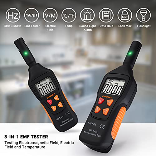 EMF Meter 5HZ-3.5G, ENGiNDOT Digital LCD EMF Detector, 3-in-1 EMF Tester, Ghost Hunting Equipment, Electromagnetic Radiation Detector, Temperature Detector, EMF Inspections