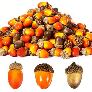 Syhood 300 Pieces Artificial Acorn Decor Fake Nutty Craft Acorns Acorn with Natural Acorn Cap Fruit Props Simulation Mini Acorns for Fall Home Kitchen Decor Autumn Thanksgiving Wedding (Mixed Colors)