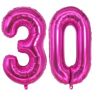 hot pink number 30 balloon dark pink number 30 balloon jumbo giant big large number 30 foil mylar balloons for women men 30th birthday party 30 anniversary decorations supplies 40 inch