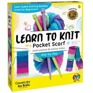 creativity for kids learn to knit pocket scarf - diy knitting kit for beginners, kids craft kit