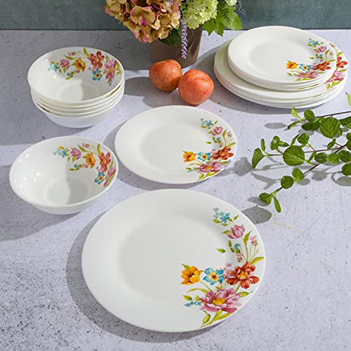 Gibson Home Ultra Break and Chip Resistant Dinnerware Set, Round: Service for 6 (18pcs), Red Floral