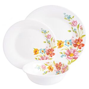 Gibson Home Ultra Break and Chip Resistant Dinnerware Set, Round: Service for 6 (18pcs), Red Floral