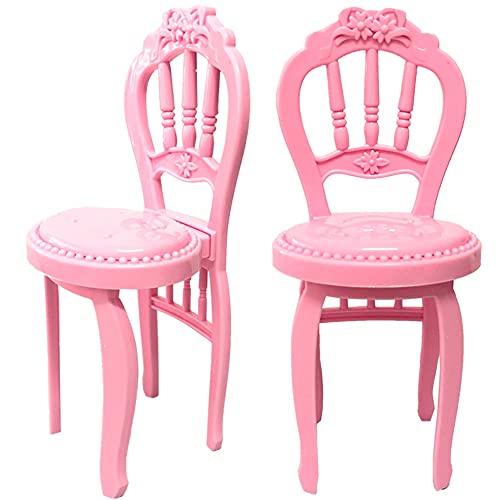 HTHAU NK1 Set Doll Furniture 2 Fashion Chairs +1 Modern Table for Barbie Doll Accessories Dining Home Toys Girl Gift DZ (Color: White)