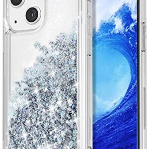 WORLDMOM Compatible with iPhone 13 Mini Case,Clear Bling Flowing Liquid Floating Sparkle Colorful Glitter Waterfall TPU Protective Phone Case Compatible with iPhone 13 Mini [5.4 Inch 2021], Silver