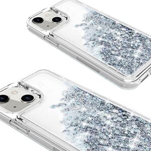 WORLDMOM Compatible with iPhone 13 Mini Case,Clear Bling Flowing Liquid Floating Sparkle Colorful Glitter Waterfall TPU Protective Phone Case Compatible with iPhone 13 Mini [5.4 Inch 2021], Silver