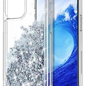 WORLDMOM Compatible with iPhone 13 Mini Case,Clear Bling Flowing Liquid Floating Sparkle Colorful Glitter Waterfall TPU Protective Phone Case Compatible with iPhone 13 Mini [5.4 Inch 2021], Silver