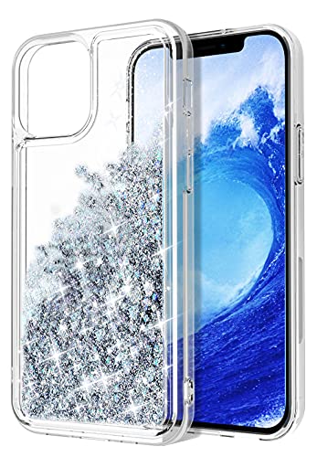 WORLDMOM Compatible with iPhone 13 Mini Case,Clear Bling Flowing Liquid Floating Sparkle Colorful Glitter Waterfall TPU Protective Phone Case Compatible with iPhone 13 Mini [5.4 Inch 2021], Silver