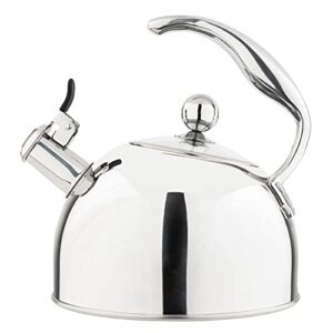 viking culinary 3-ply stainless steel whistling tea kettle, 2.6 quart, includes tempered glass lid, ergonomic stay-cool handle, works on all cooktops including induction, mirror finish