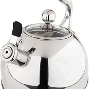 Viking Culinary 3-Ply Stainless Steel Whistling Tea Kettle, 2.6 Quart, Includes Tempered Glass Lid, Ergonomic Stay-Cool Handle, Works on All Cooktops including Induction, Mirror Finish