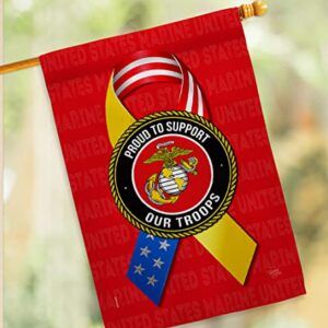 Breeze Decor Support Marine Troops Garden House Flag Set Armed Forces Corps USMC Semper Fi United State American Military Veteran Retire Official Banner Small Yard Gift Double-Sided, Made in USA