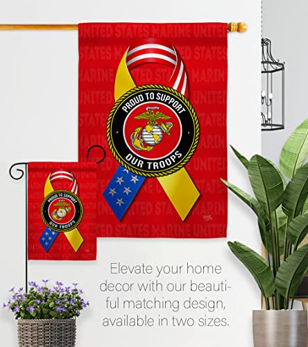 Breeze Decor Support Marine Troops Garden House Flag Set Armed Forces Corps USMC Semper Fi United State American Military Veteran Retire Official Banner Small Yard Gift Double-Sided, Made in USA