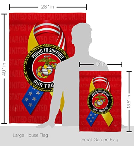 Breeze Decor Support Marine Troops Garden House Flag Set Armed Forces Corps USMC Semper Fi United State American Military Veteran Retire Official Banner Small Yard Gift Double-Sided, Made in USA