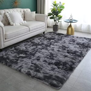 aternoon area rug 5x7, super soft fluffy shaggy rugs floor carpet for living room, children bedroom, nursery play room, home decor, 5.3 x 7.5 feet, dark grey