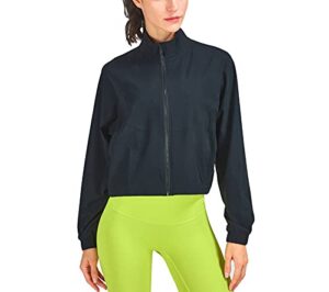 altiland women's athletic running yoga gym track zip up cropped jackets long sleeve workout shirts (black, s)